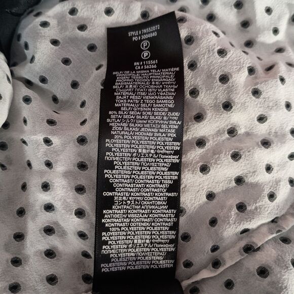 7 For All Mankind Silk Blouse Top Shirt Button Ruffle Long Sleeve White Black XS - Picture 6 of 6